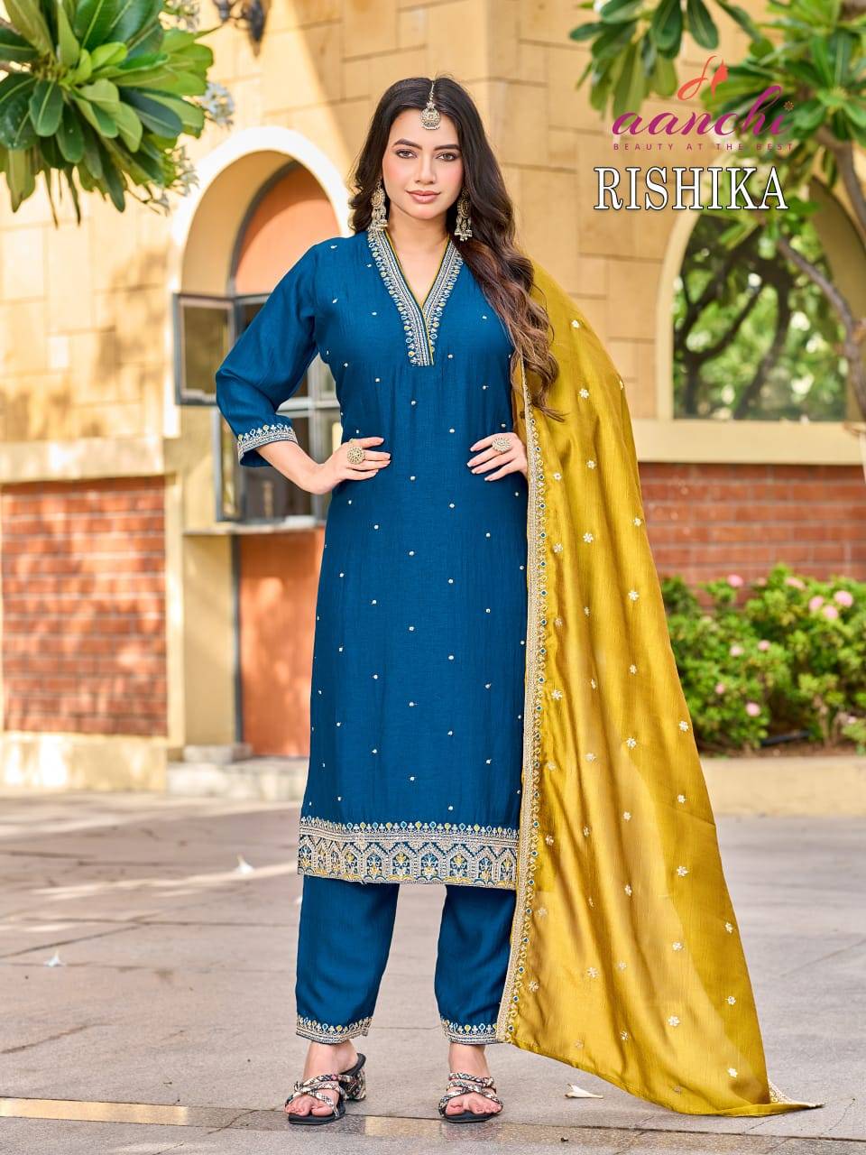 RISHIKA By AANCHI Designer Ethnic Wear Collection viscose Roman Silk Kurtis At Wholesale Price